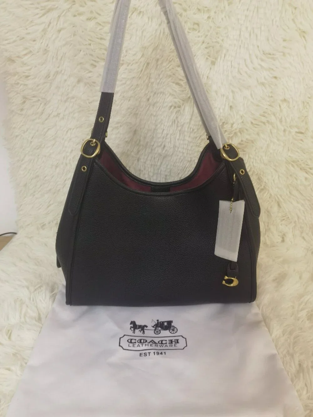 Black Leather Coach Shoulder Tote Bag